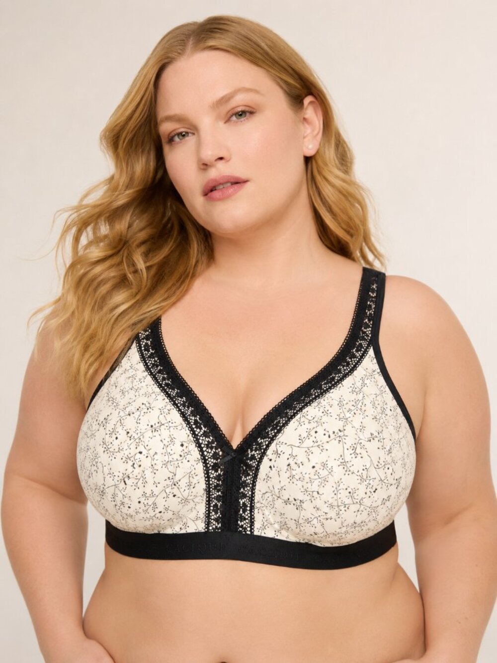 Cacique Lane Bryant Cotton Wireless Bra 40DD Black White NWT